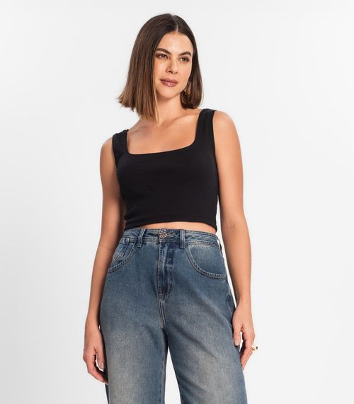 Top Cropped Ribana Básico Rovitex Preto