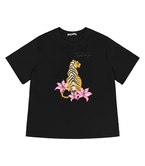 Camiseta Feminina Plus Size Secret Glam Preto