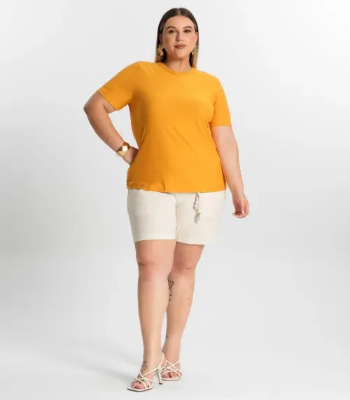 Blusa Plus Size Feminina Manga Curta Secret Glam Amarelo