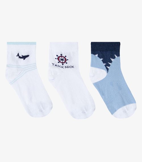 Kit 3 Pares De Meia Cano Curto Infantil Trick Nick Branco