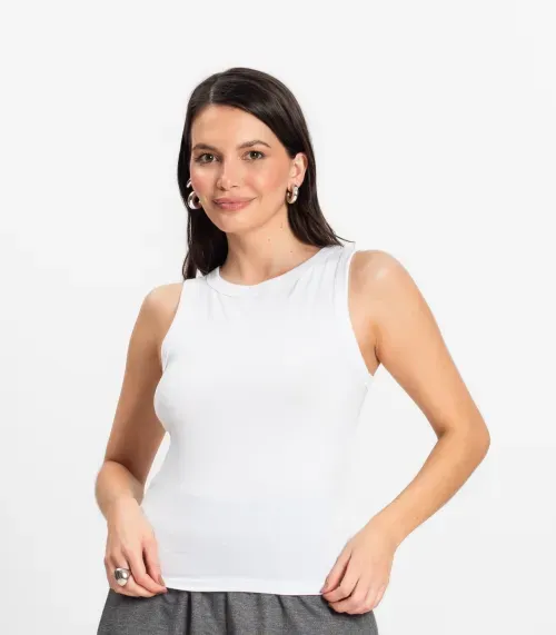 Regata Básica Feminina em Cotton Leve Rovitex Branco