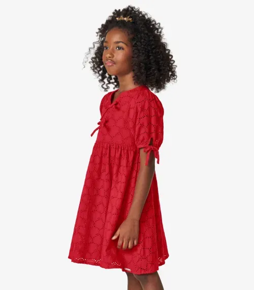 Vestido em Laise Corações e Viscose Khy Trick Nick Vermelho