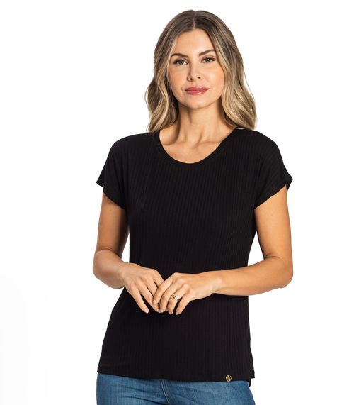 Blusa Feminina Ribana Canelada Básica Rovitex Preto