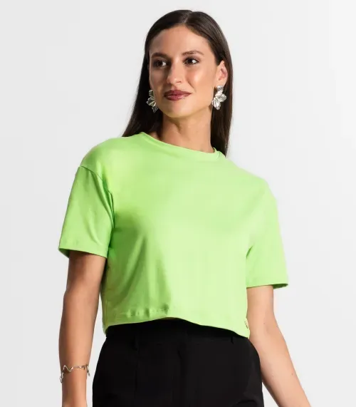 Blusa Cropped Manga Curta Rovitex Verde