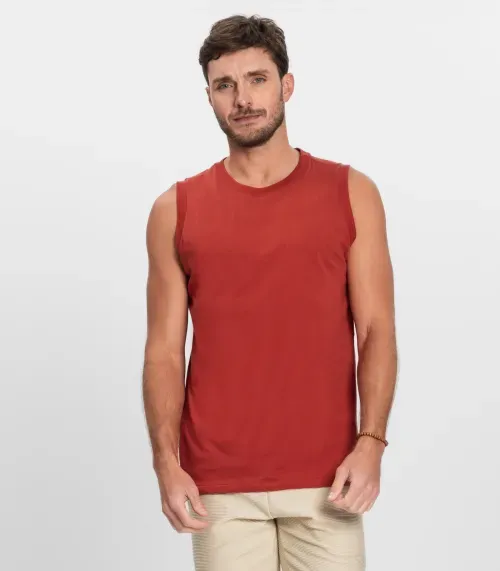 Regata Masculina Básico Meia Malha Diametro Vermelho