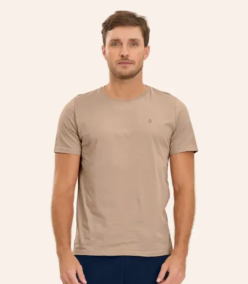Camiseta Masculina Básica Meia Malha Diametro Marrom