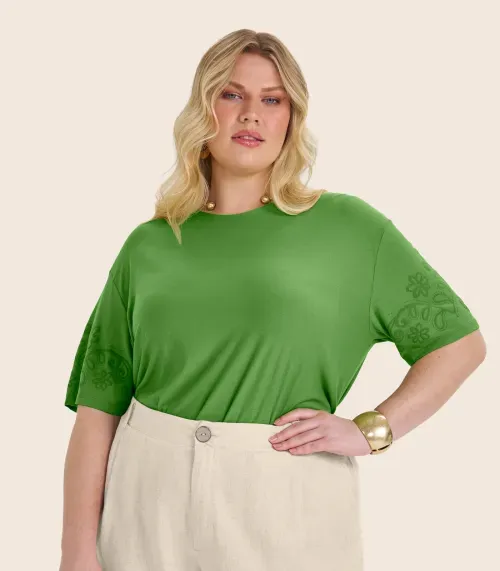 Blusa Manga Curta Plus Size Secret Glam Verde