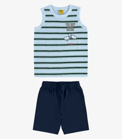 Conjunto Camiseta com Bermuda Meia Malha Rovi Kids Azul