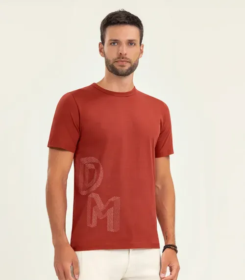 Camiseta Masculina Manga Curta Meia Malha Diametro Laranja