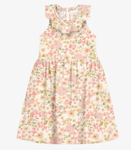 Vestido Infantil em Cotton Leve Trick Nick Off White