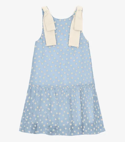 Vestido em Mini Plissado Floral e Visco Trick Nick Azul