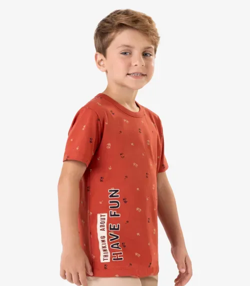 Camiseta Meia Malha Infantil Masculina Rovi Kids Laranja