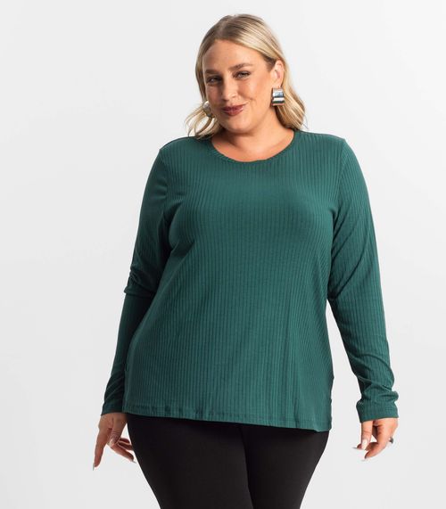 Blusa Manga Longa Ribana Canelada Secret Glam Verde