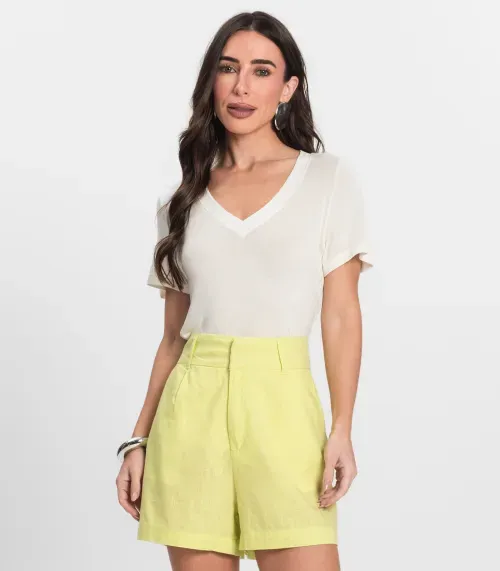 Blusa Feminina Manga Curta Decote V Endless Bege