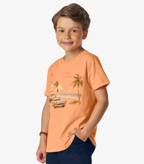 Camiseta Menino em Meia Malha Trick Nick Laranja