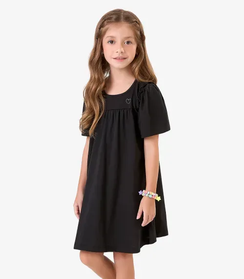 Vestido em Meia Malha Rovi Kids Preto