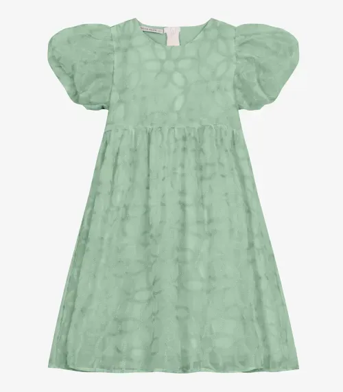 Vestido em Poly Bordado Viscose Khyara Trick Nick Verde