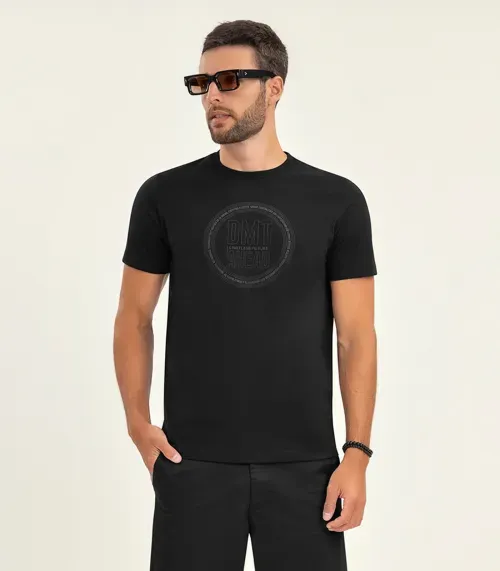 Camiseta Masculina Manga Curta Meia Malha Diametro Preto