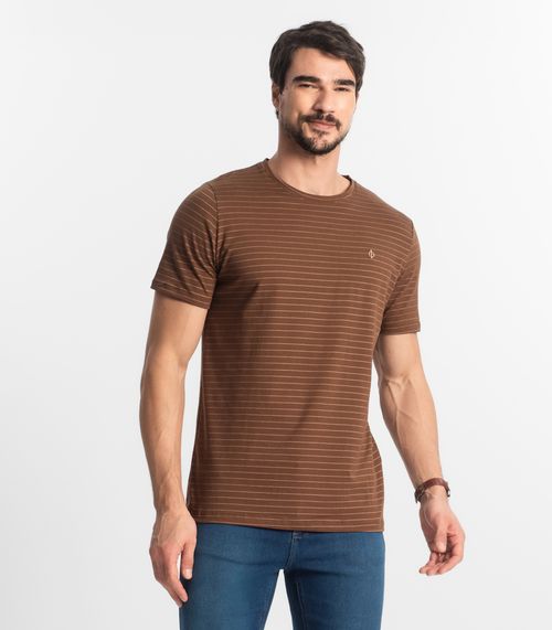 Camiseta Masculina Cotton Listrado Diametro Marrom