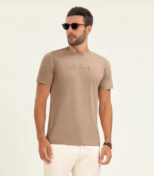 Camiseta Masculina Manga Curta Meia Malha Diametro Marrom