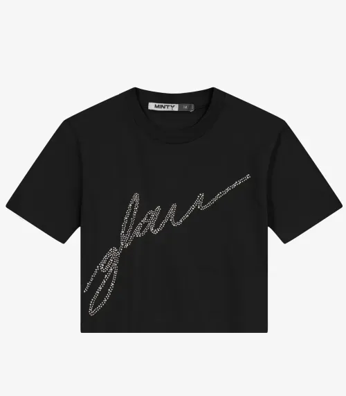 T- Shirt Juvenil Manga Curta em Meia Malha Minty Preto