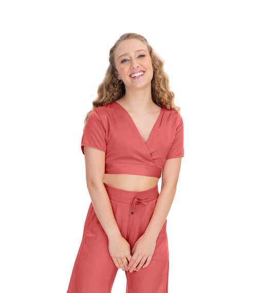 Blusa Cropped Juvenil Em Viscopoly Minty Laranja