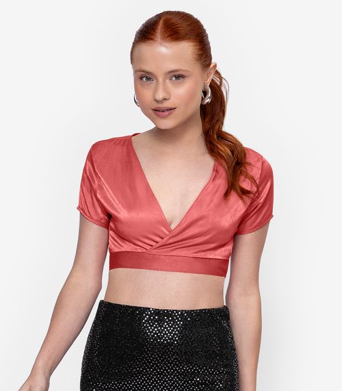 Blusa Cropped Juvenil Em Viscopoly Minty Laranja