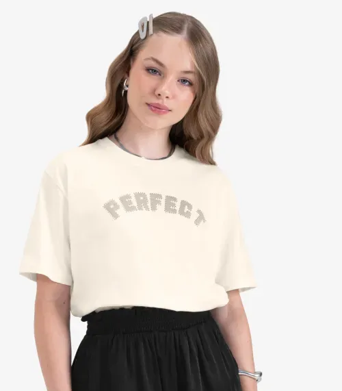 T- Shirt Juvenil em Meia Malha Minty Bege