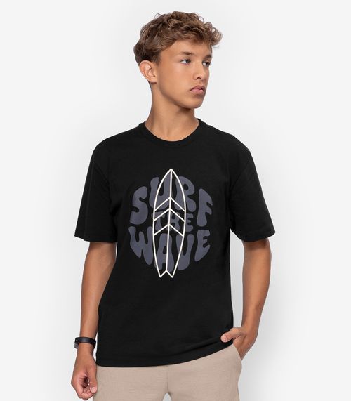 Camiseta Juvenil Estampa Surf Masculina Minty Preto