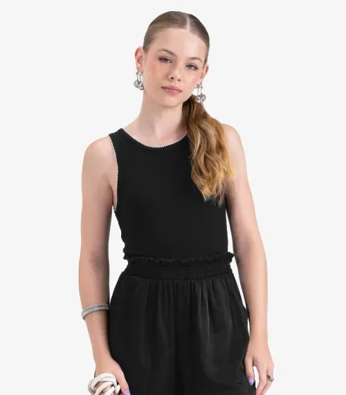 Regata Juvenil em Ribana de Viscose Minty Preto