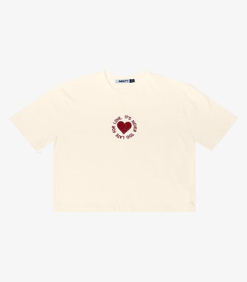 T-shirt Meia Malha Bordada Minty Bege