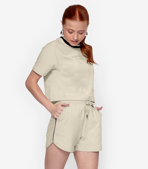 Conjunto Blusa Com Shorts Moletinho Feminino Minty Bege