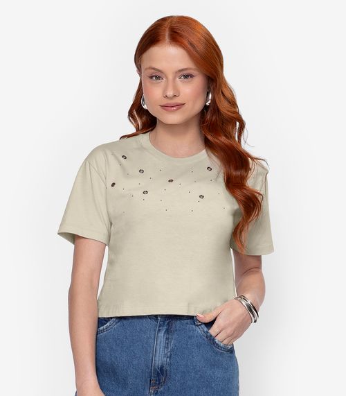 T- Shirt Meia Malha Feminina Minty Bege