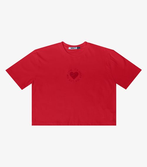 T-shirt Meia Malha Bordada Minty Vermelho