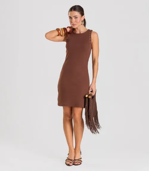Vestido Feminino Canelado Dianna Marrom