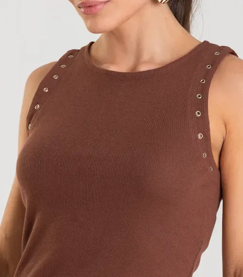 Vestido Feminino Canelado Dianna Marrom