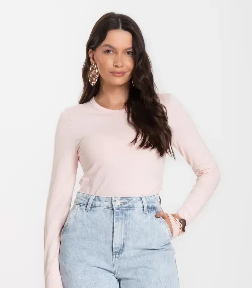 Blusa Manga Longa Básica Select Bege