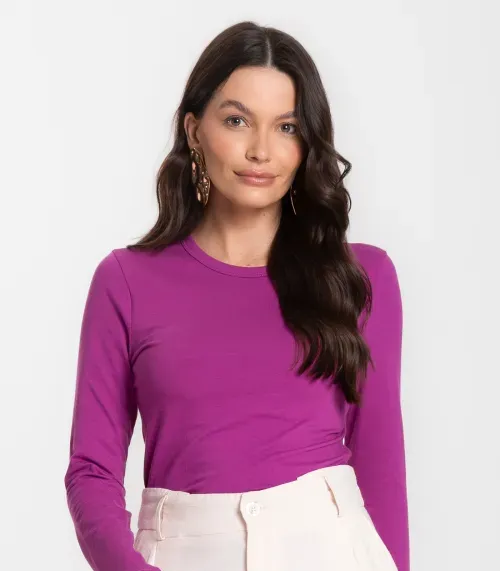 Blusa Manga Longa Básica Select Roxo