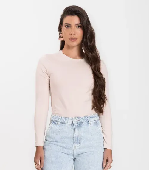 Blusa Manga Longa Básica Select Bege
