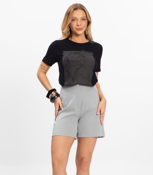 Shorts Feminino Alfaiataria Cós Reto Renaluci Cinza
