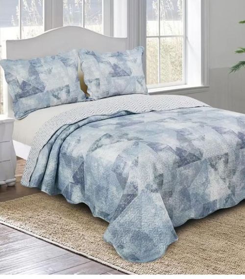 Jogo De Colcha Evolution Patchwork King Camesa Azul