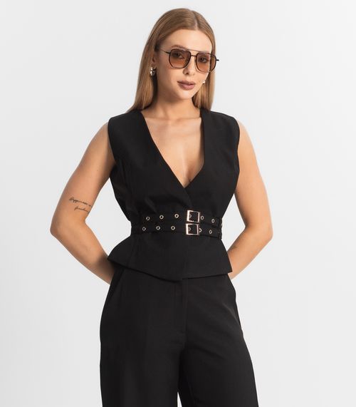 Conjunto Feminino Calça E Colete Veshine Preto