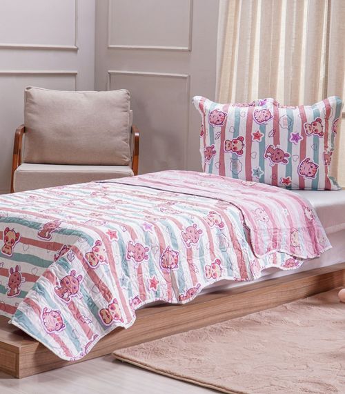 Jogo Cobre Leito Dupla Face Solteiro Bene Casa Rosa