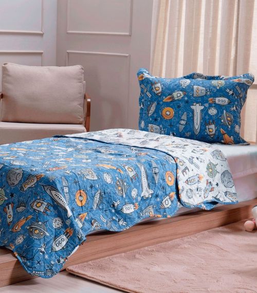 Jogo Cobre Leito Dupla Face Solteiro Bene Casa Azul