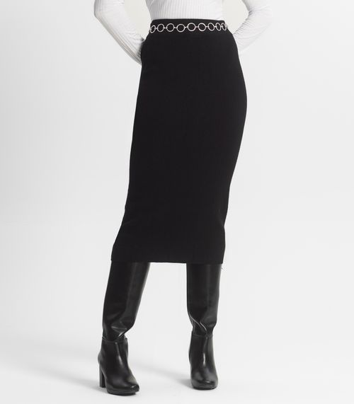 Saia Midi Feminina Tricot Epifani Preto