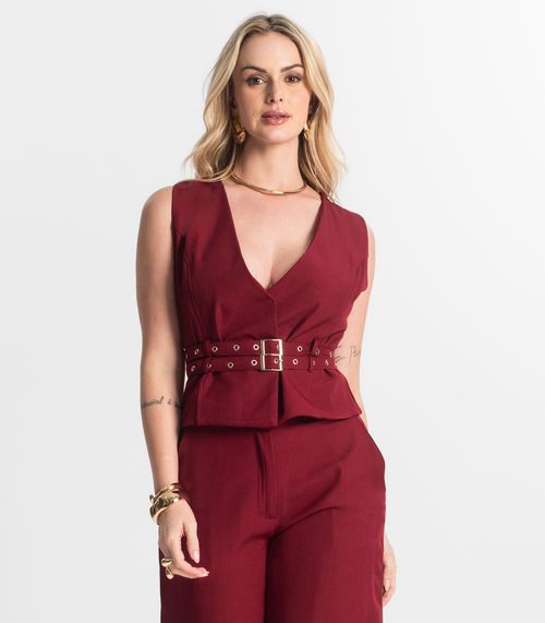 Conjunto Feminino Calça E Colete Veshine Vermelho