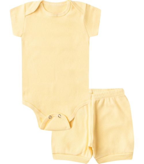 Kit Body Bebê Curto Canelado 2 Peças Select Amarelo