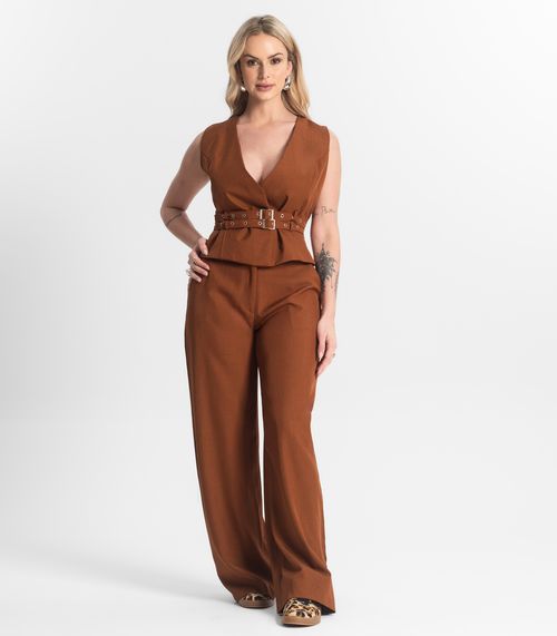 Conjunto Feminino Calça E Colete Veshine Marrom