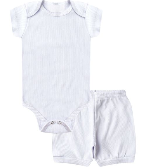Kit Body Bebê Curto Canelado 2 Peças Select Branco