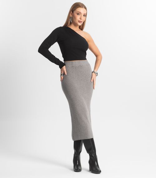 Saia Midi Feminina Tricot Epifani Cinza